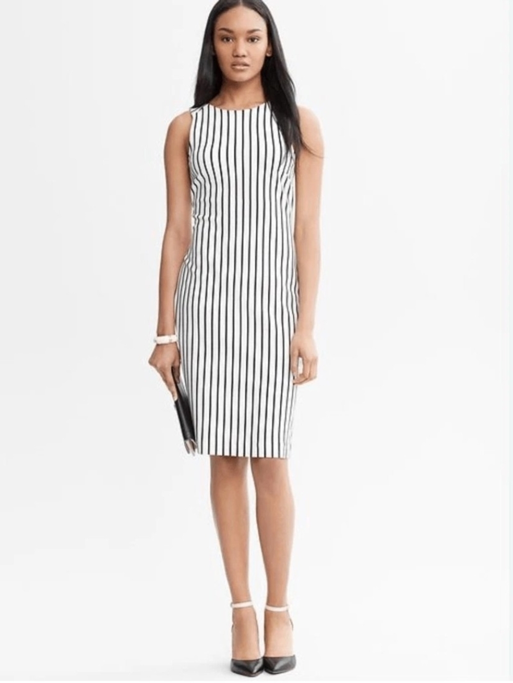 Banana Republic Mad Men Sleeveless Black & White Vertical Stripe Midi Dress-XS